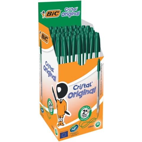 Penna a sfera BIC Cristal M punta 1 mm verde Conf. 50 pezzi - 8373629